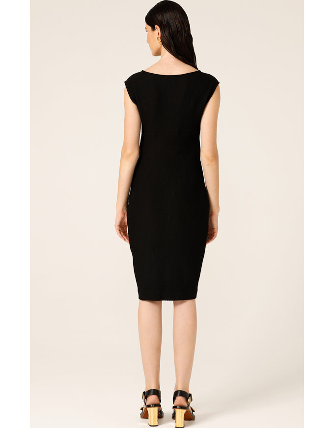 Checker Cowl Dress In Black Check Jacquard