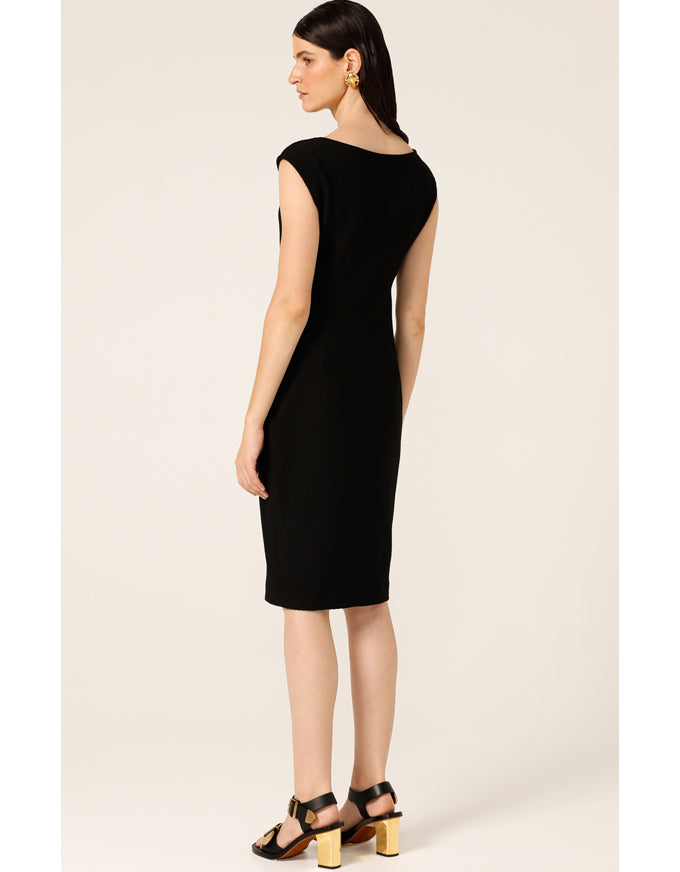 Checker Cowl Dress In Black Check Jacquard