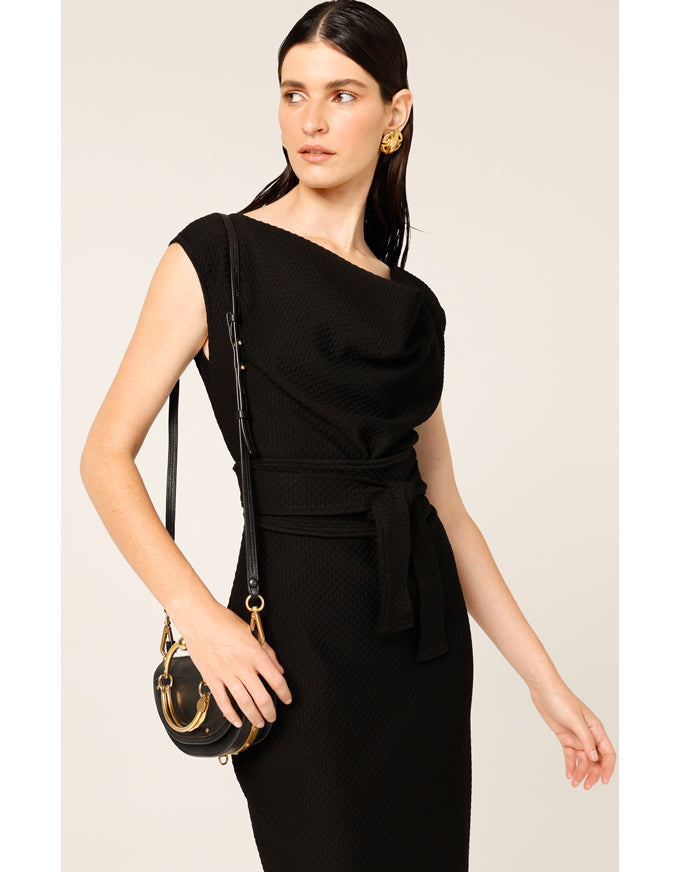 Checker Cowl Dress In Black Check Jacquard
