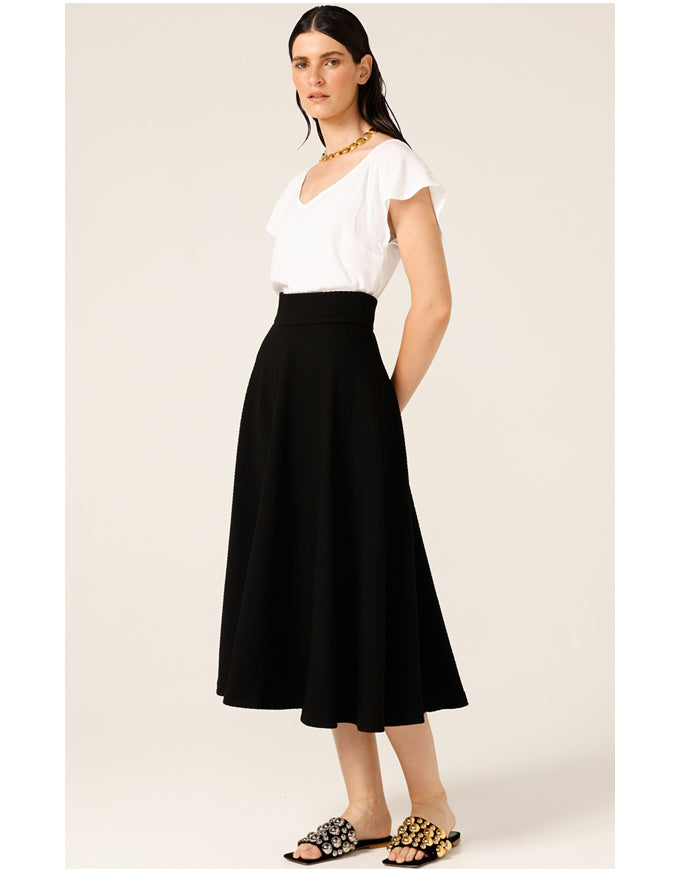 Checker Midi Skirt Black Check Jacquard