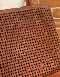 Checker Tote Tan Leather