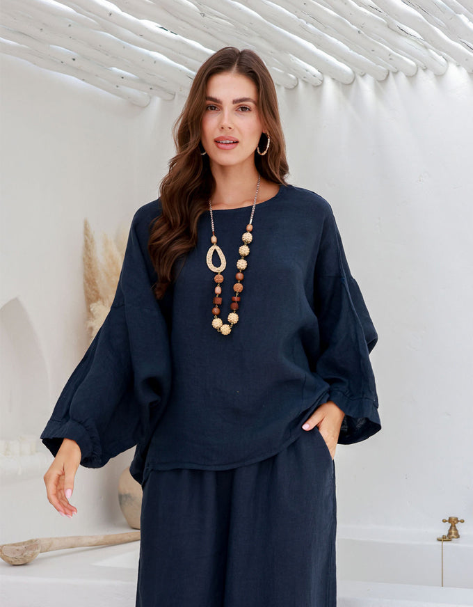 Cipria Linen Top Navy