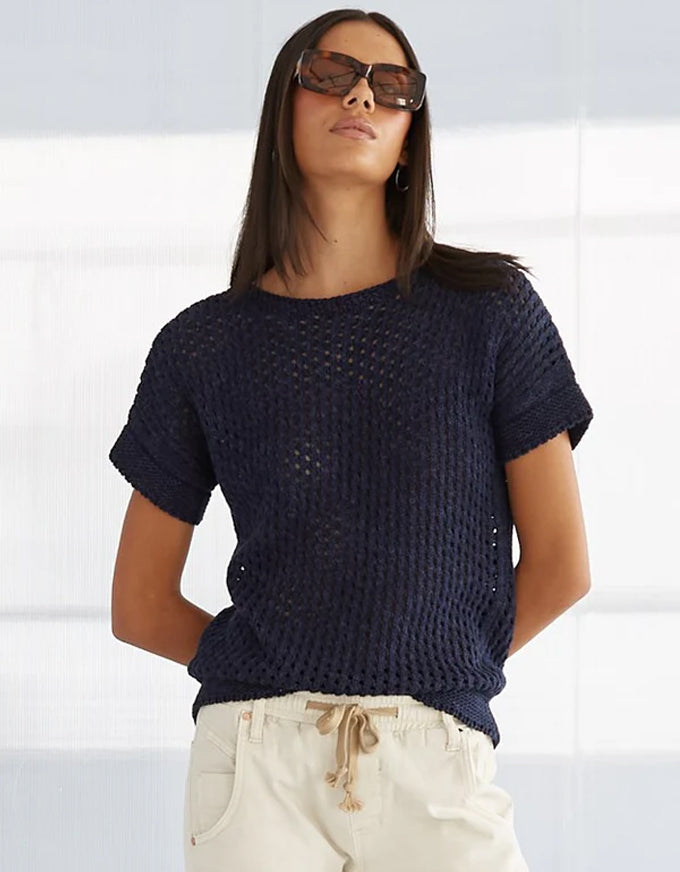 Cora Knit Sweater Top Navy