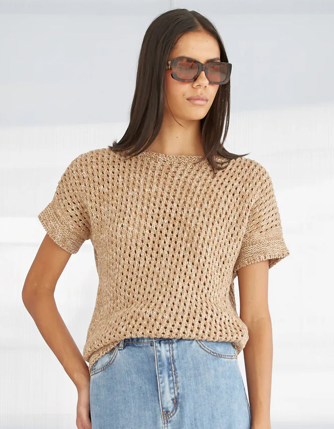 Cora Knit Sweater Top Beige