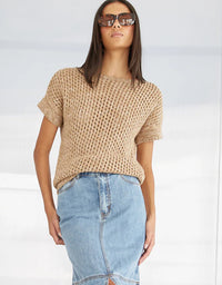 Cora Knit Sweater Top Beige