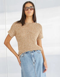 Cora Knit Sweater Top Beige