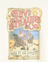 Levi Strauss & Co advertisement with cowboy illustration on a beige background. Graphic Boxy TShirt Western Archival