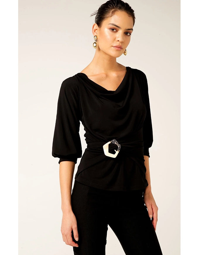 Cowl Tie Drape Top Black