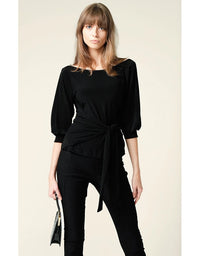 Cowl Tie Drape Top Black