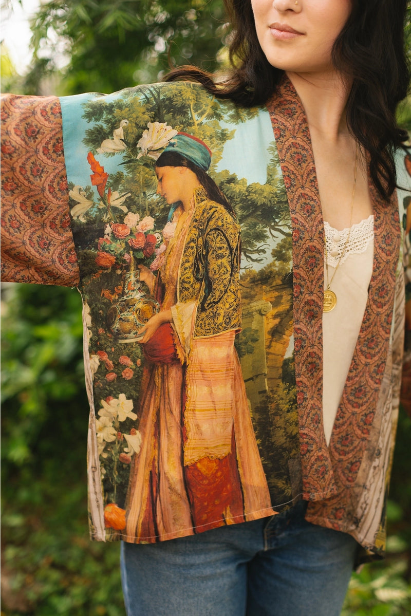 Secret Garden Cropped Bamboo Kimono with Swan