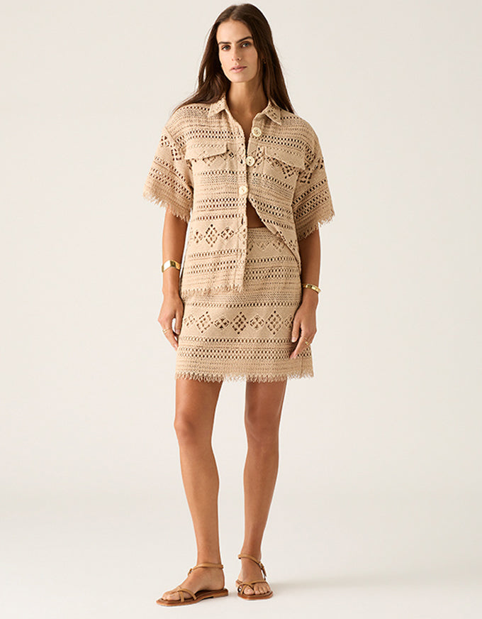 Daniela Textured Mini Skirt Almond