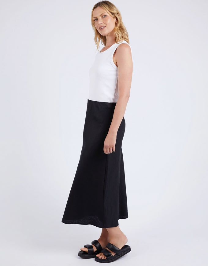 Eleni Bias Linen Skirt Black