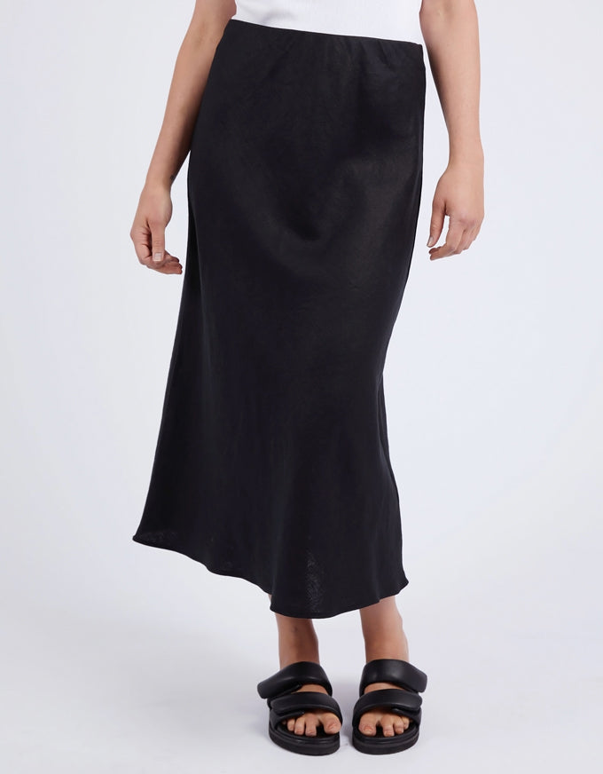 Eleni Bias Linen Skirt Black