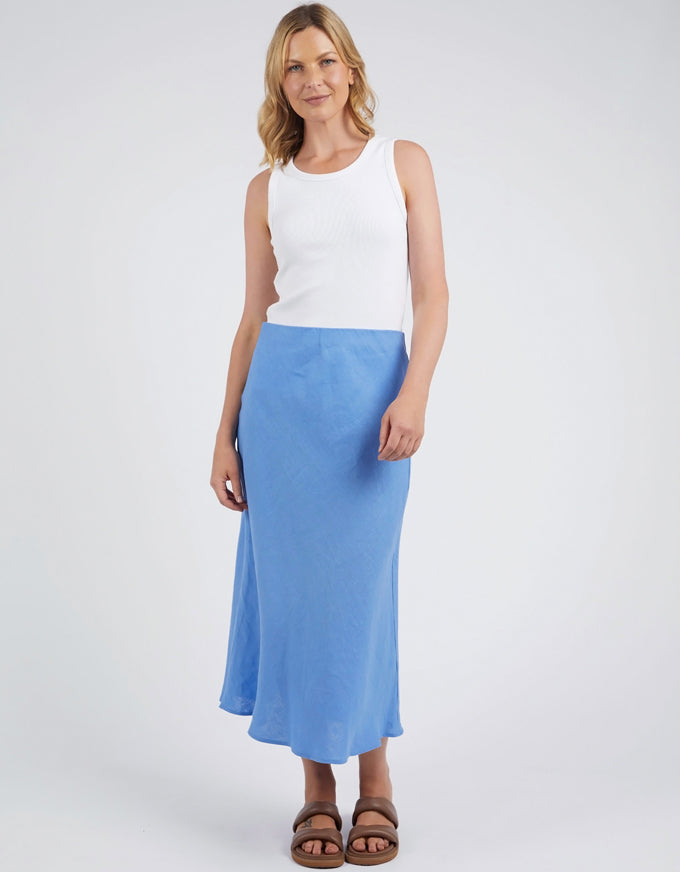 Eleni Bias Linen Skirt Cerulean Blue