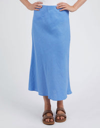 Eleni Bias Linen Skirt Cerulean Blue