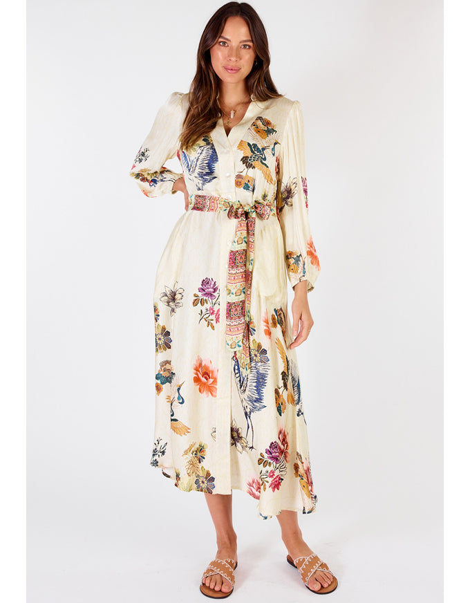 Flamingo Maxi Dress Cream Print