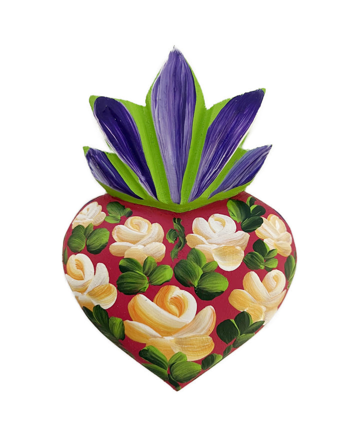 Wooden Heart with Painted Flowers