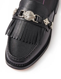 Geneh Black Leather Slides