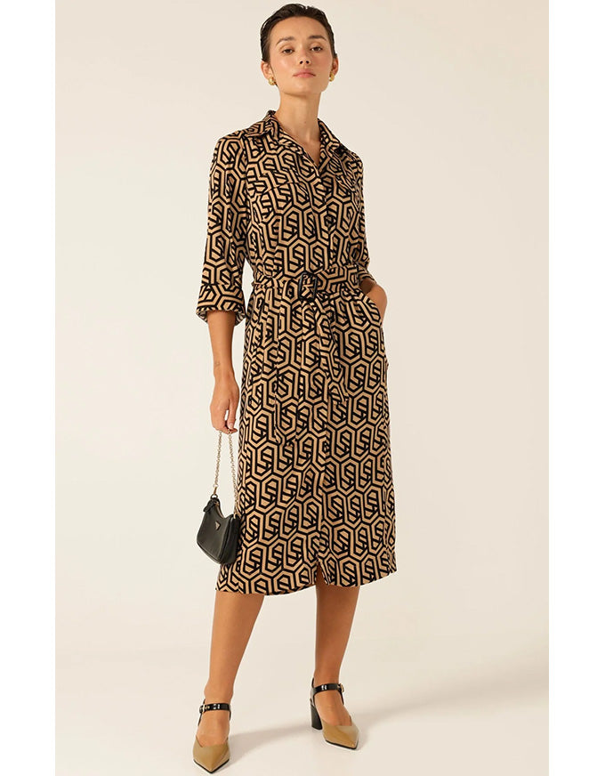 Gino Shirtmaker Dress Black/Tan Geo