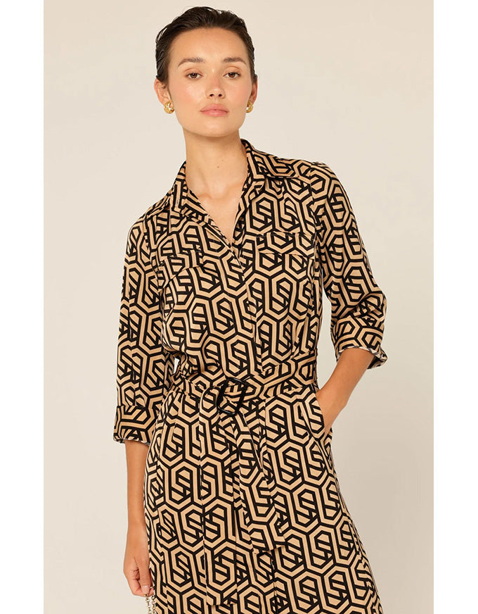 Gino Shirtmaker Dress Black/Tan Geo