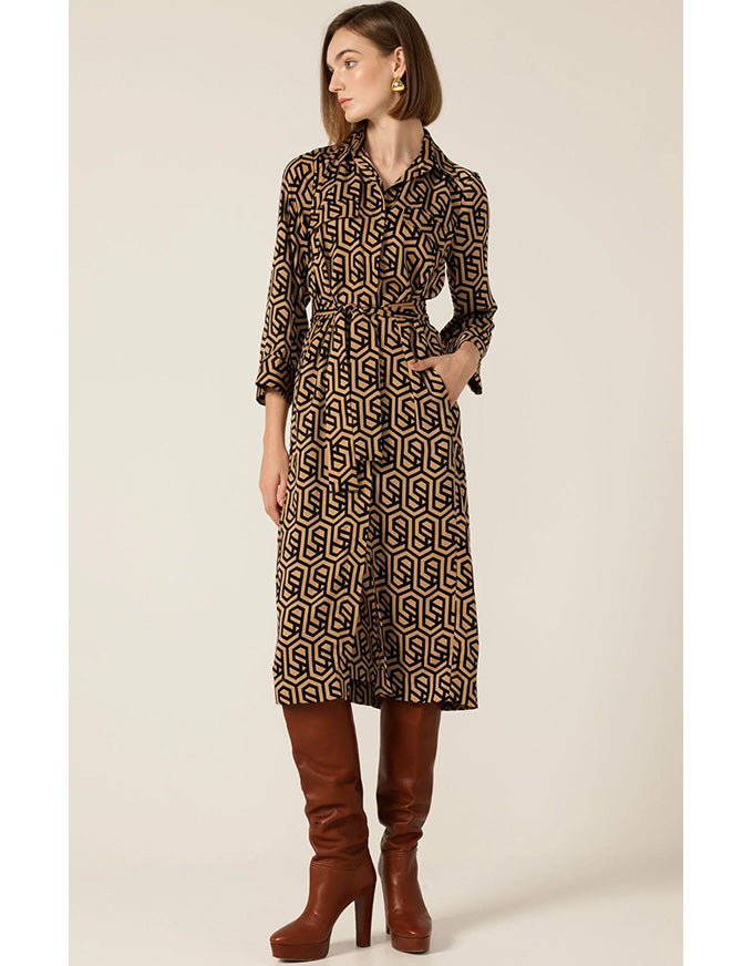 Gino Shirtmaker Dress Black/Tan Geo