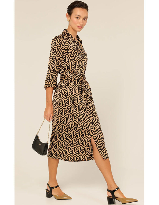 Gino Shirtmaker Dress Black/Tan Geo