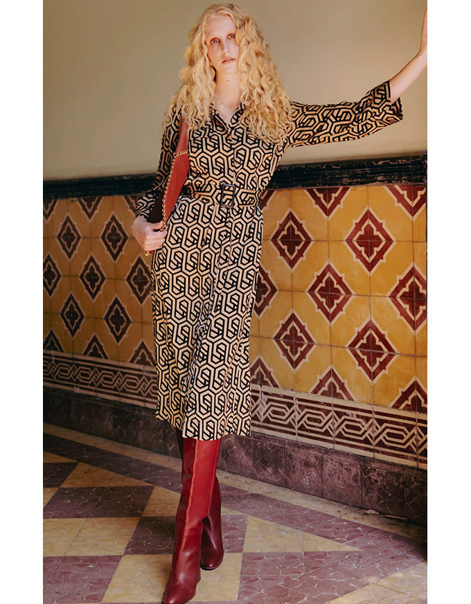 Gino Shirtmaker Dress Black/Tan Geo