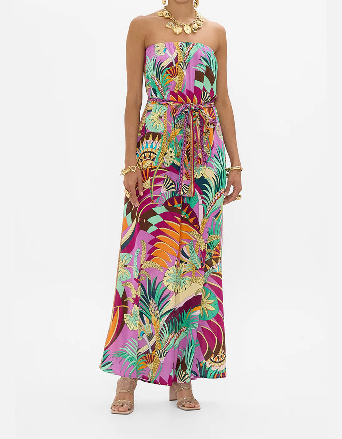 Giza Goddess Silk Tie Waist Strapless Jumpsuit by Camilla