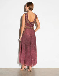 Grace Beaded Gown Berry/Gold