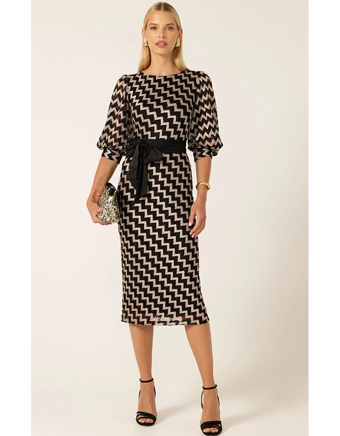 Heart of Paris Dress Black/Gold Chevron