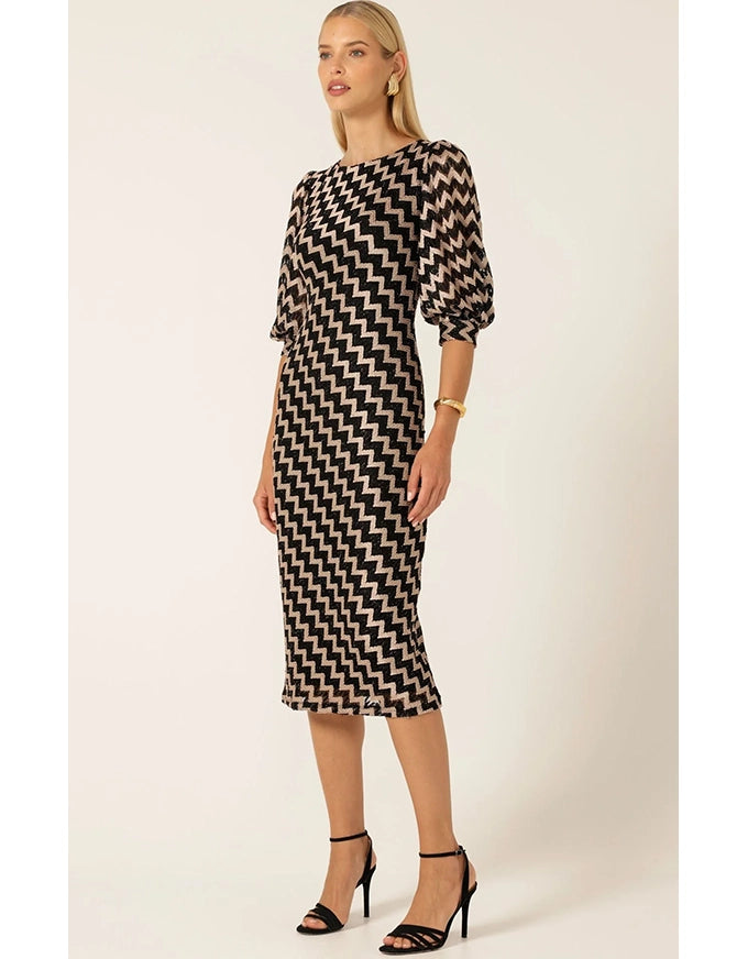 Heart of Paris Dress Black/Gold Chevron