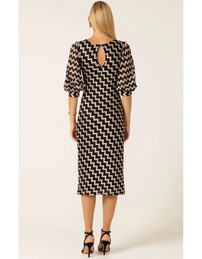 Heart of Paris Dress Black/Gold Chevron