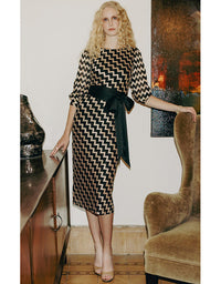 Heart of Paris Dress Black/Gold Chevron