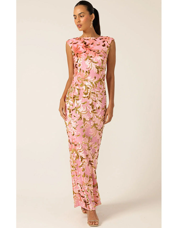 Heavenly Heights Maxi Dress Pink Gold