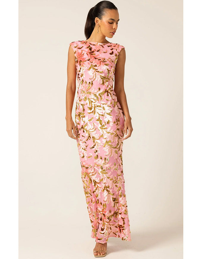 Heavenly Heights Maxi Dress Pink Gold