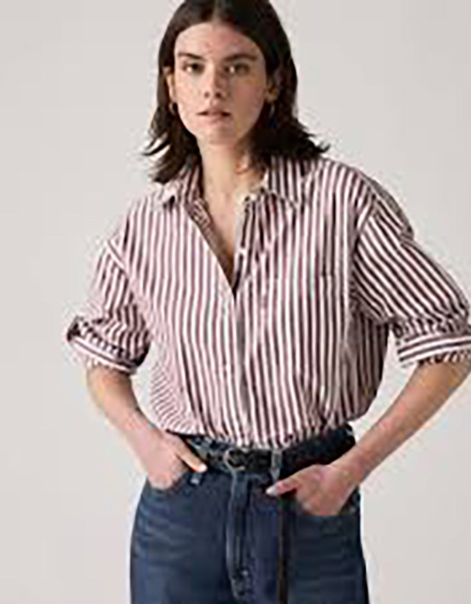 Harlie Boyfriend Shirt Serafina Stripe Chocolate Truffle