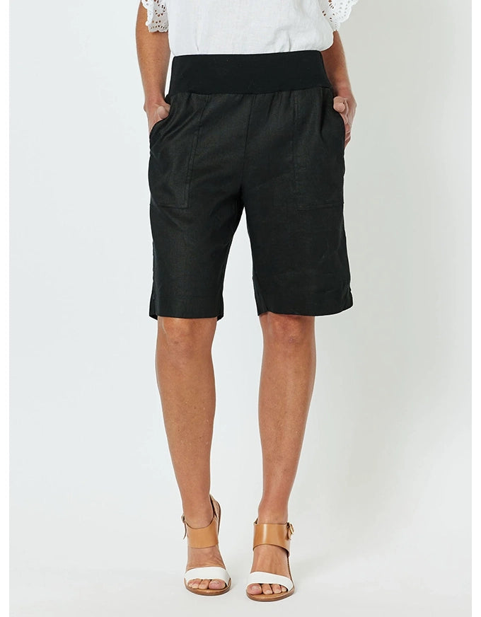 Jersey Waist Linen Short Black