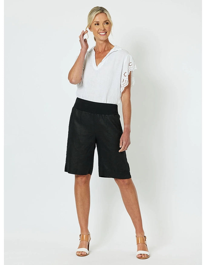 Jersey Waist Linen Short Black