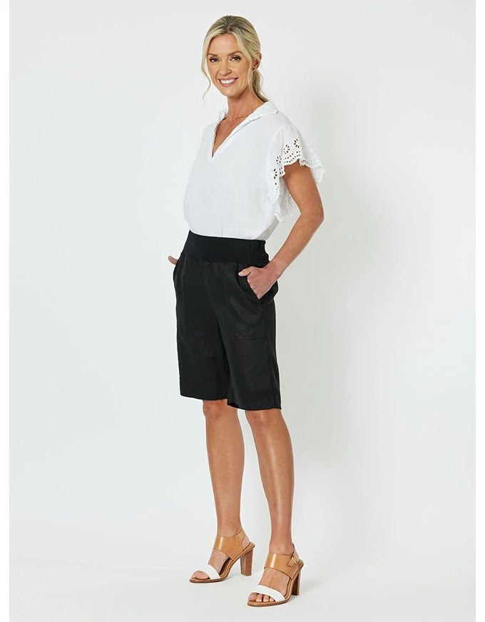 Jersey Waist Linen Short Black