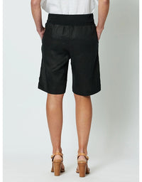 Jersey Waist Linen Short Black