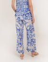 Larch Trouser Venezia. Blue & White silk print pants