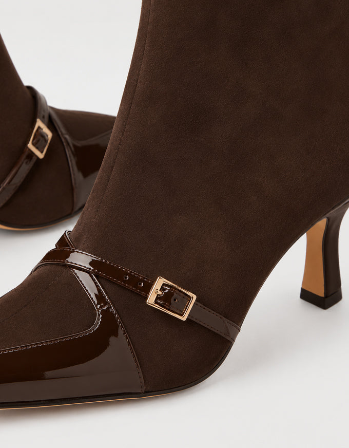 Lasmin Ankle Boots Choc Patent & Suede