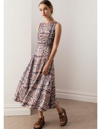Lattice Gathered Dress Pink Check