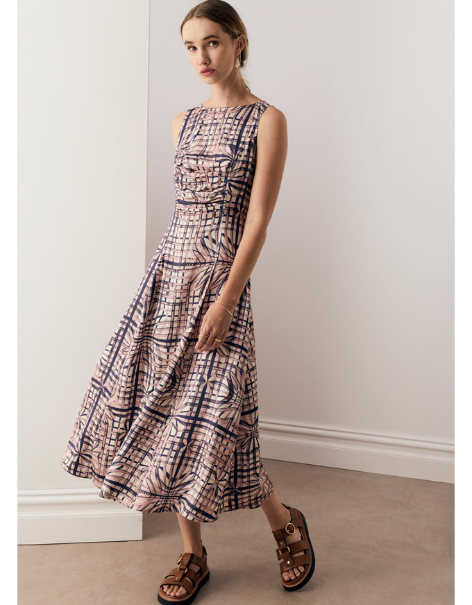 Lattice Gathered Dress Pink Check