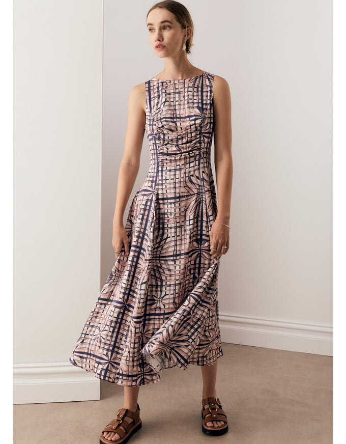 Lattice Gathered Dress Pink Check
