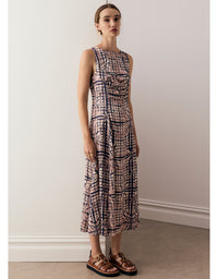 Lattice Gathered Dress Pink Check