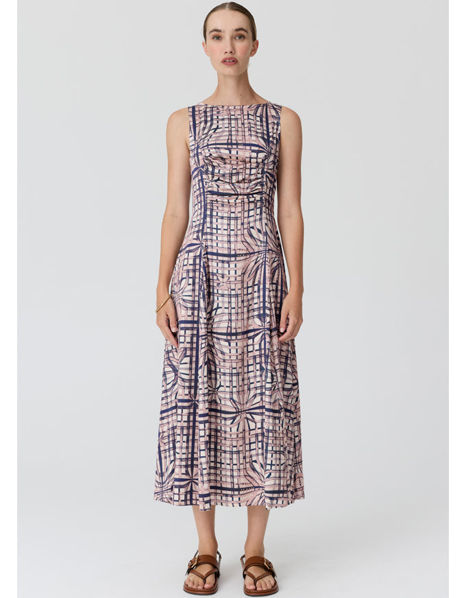 Lattice Gathered Dress Pink Check