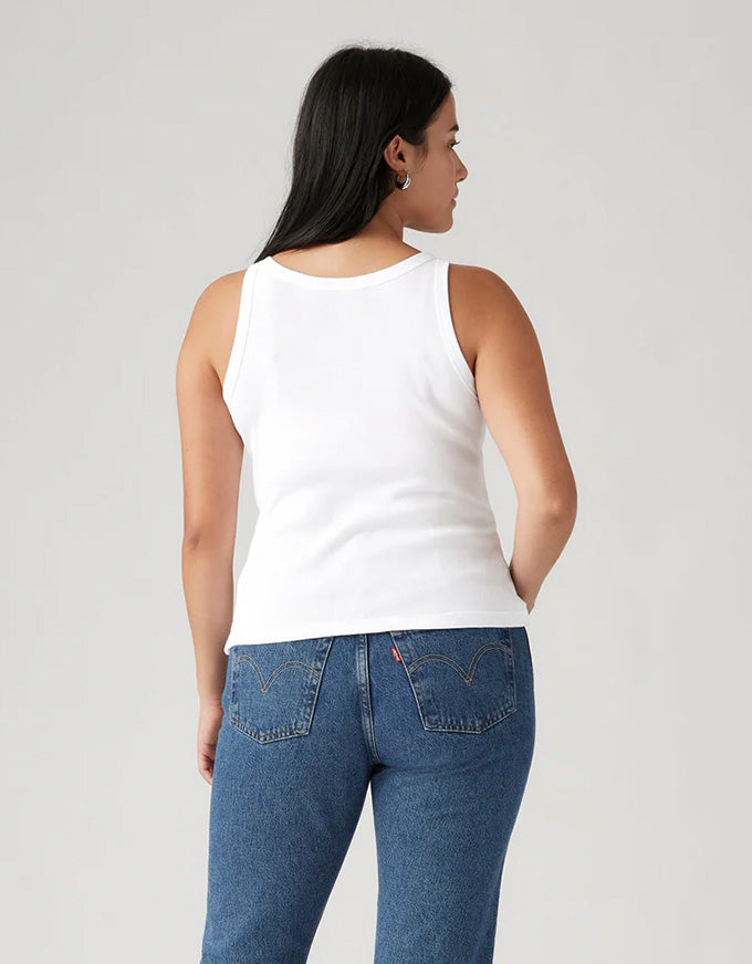 Essential Racer Tank White Rib