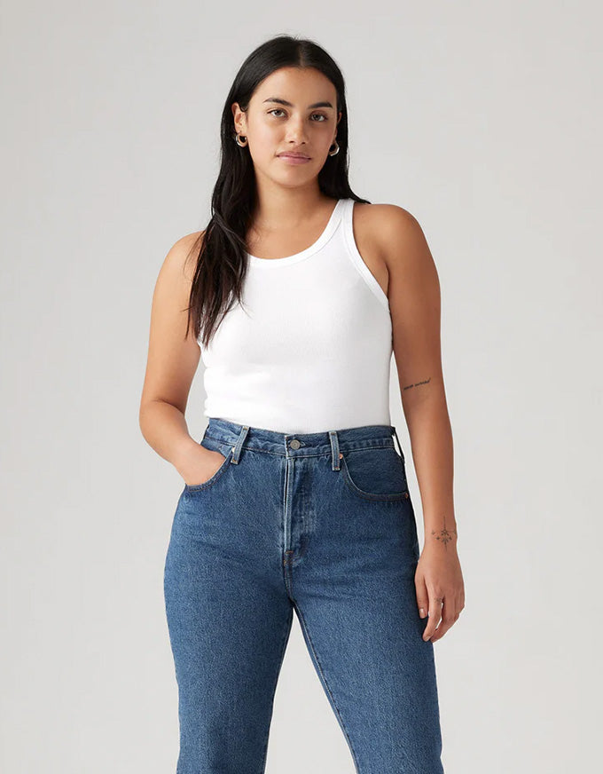 Essential Racer Tank White Rib