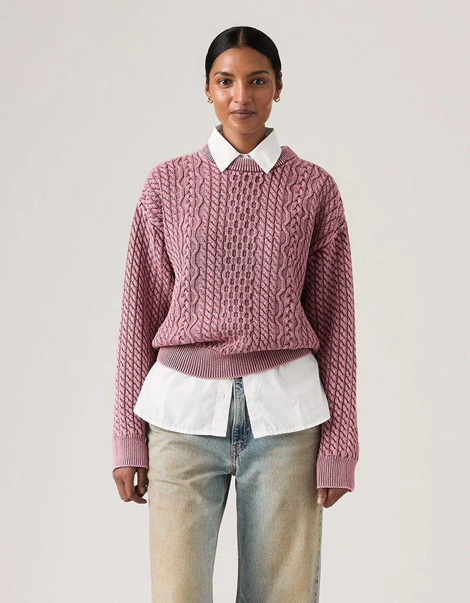Leilah Cable Crewneck - Washed Crushed Berry
